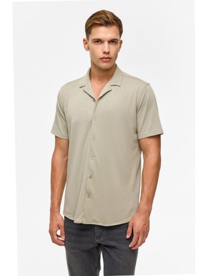 Koyu Haki Slim Fitilli Apaş Yaka Gömlek
