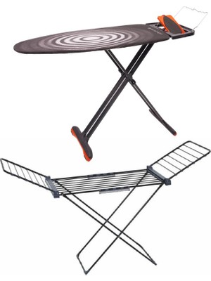 Devecioğlu Black 2'li Çeyiz Seti - Akıllı Tasarım Ütü Masası ve Dayanıklı Çamaşır Kurutma Askısı