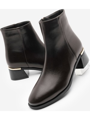 Marjin Kadın Metal Ökçe Kalın Topuklu Bot Lumbi Kahve