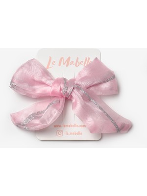 Pembe  Simli Çizgili Organze Kız Çocuk Klips Toka