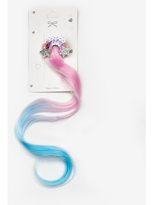 Pembe  Yıldızlı Gökkuşağı Figürlü Kız Çocuk Saçlı Klips Toka