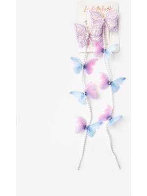 Lila  Kelebek Inci Sallantılı Kız Çocuk toka