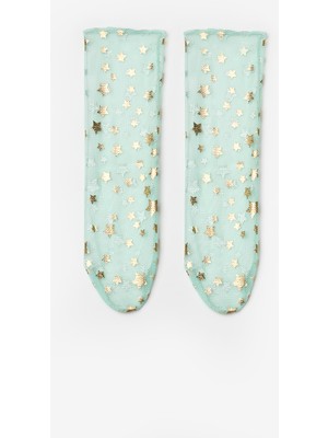 Mint Gold Küçük Yıldız Detaylı Kız Çocuk Tül Çorap