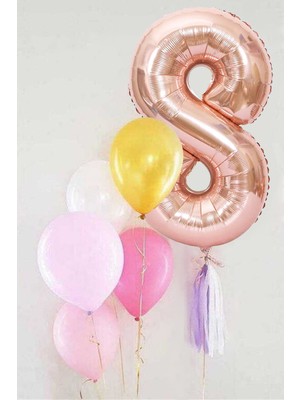 Rose  8 Rakamı Püsküllü Balon Set