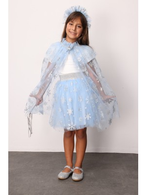 Mavi  Kar Tanesi Baskılı Kız Çocuk Tül Etek - Pauline