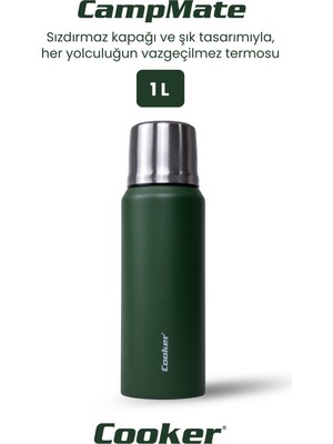 1 Litre Çift Katlı Çelik Termos-24 Saat Sıcak, 48 Saat Soğuk,(Kamp, Piknik, Ofis, Seyahat)