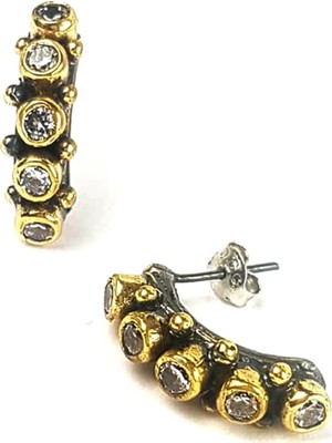 Zirkon taşlı el yapısı tasarım gümüş küpe