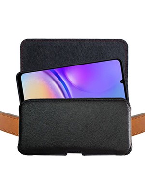 Exenar Samsung Galaxy A05 - A05S Kemer Kılıfı Siyah Suni Deri Kapaklı Mıknatıslı Ergonomik Tasarım