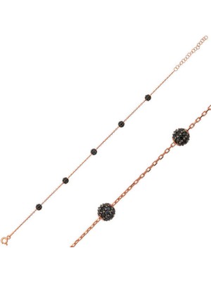 Blackcraft 925 Ayar Gümüş Rose Siyah Toplu Bileklik (BC-52B874)