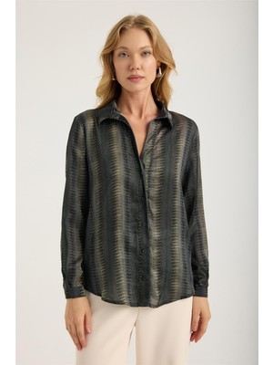 Piton Desen 5 Düğmeli Yaka Gömlek