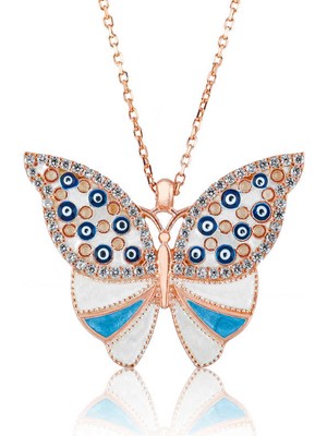 Blackcraft 925 Ayar Gümüş Nazarlı Kelebek Kadın Gümüş Kolye (BC-18DDB6)