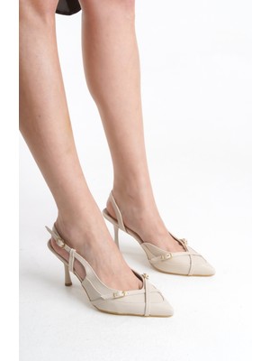 Önü Tokalı Çapraz Çift Şeritli Ince Yüksek Topuklu Kadın Abiye Ayakkabı