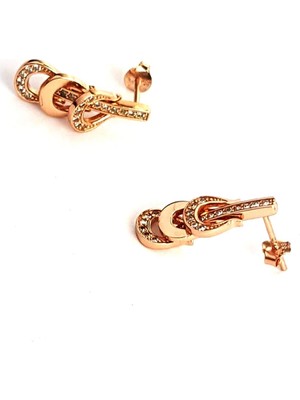 Pırlanta Işıltısında zirkon taş detaylı gümüş üzerine rose altın kaplamalı küpe