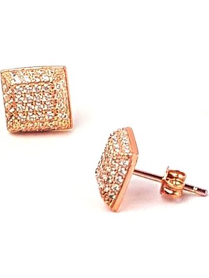 Pırlanta Işıltısında zirkon taşlı kare model şık gümüş küpe