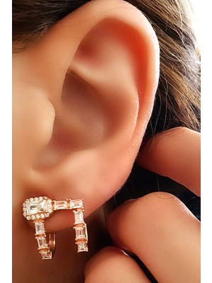 Baget kesim taşlı tasarım gümüş rose küpe