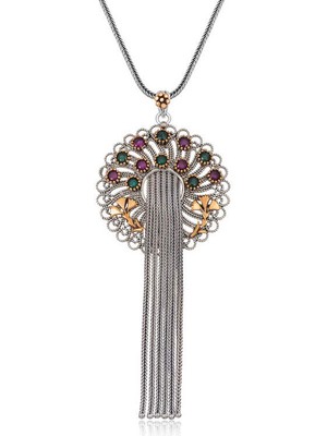 Blackcraft Gümüş Telkari Yakut Zümrüt Renkli Taşlı Kadın Kolye (Bc-9ebdc3)