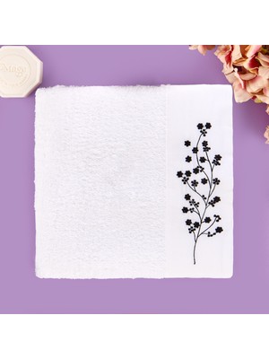Evidea Soft French Cottage Nakışlı Yüz Havlusu - Ekru - 50X90 cm