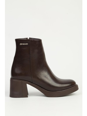 Kahve Yarım Fermuarlı Topuklu Bot PC-55258