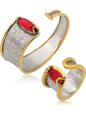 Blackcraft 925 Ayar Gümüş Bileklik ve Yüzük Set (BC-FE45D6)