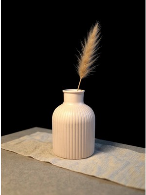 Çizgili Mini Vazo Pudra Pembesi