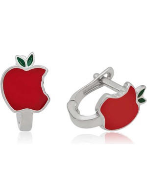 Blackcraft 925 Ayar Gümüş Kırmızı Elma Çocuk Küpesi (BC-4E2B44)