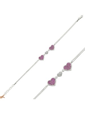 Blackcraft 925 Ayar Gümüş Pembe Kalpli Bileklik (BC-84EDFC)