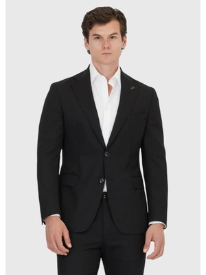 Siyah Düz Shirt Shoulder Slim Fit %100 Yün Ceket