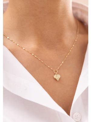 Vintage Çiçek Kalpli 14 Ayar Altın Kolye