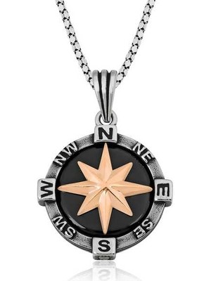 Blackcraft 925 Ayar Gümüş Pusula Gümüş Kolye (BC-3F9291)