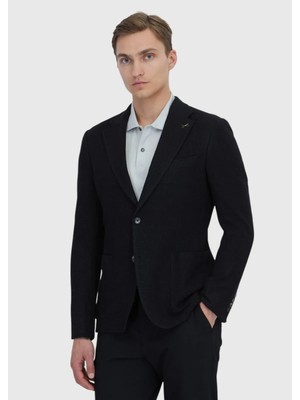 Siyah Düz Shirt Shoulder Slim Fit Pamuk Karışımlı Örme Ceket