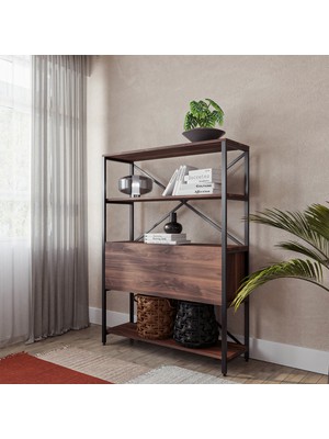 Just Home Düşer Kapaklı Kitaplık - Ceviz - 154x36x112 cm