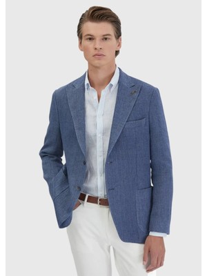 Ramsey Açık İndigo Düz Shirt Shoulder Slim Fit Keten Karışımlı Ceket