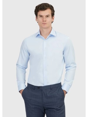 Koyu Mavi Düz Regular Fit Dokuma Klasik %100 Pamuk Gömlek