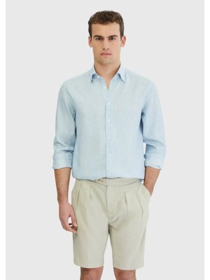 Mavi Çizgili Casual Fit Dokuma Casual Pamuk Karışımlı Gömlek