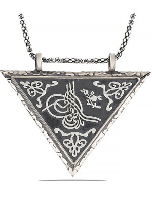 Blackcraft 925 Ayar Gümüş Üçgen Içi Açılabilen Tuğra Muskalık Gümüş Kolye (BC-39F3E0)