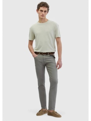 Gri Düz Dokuma Slim Fit Casual Pamuk Karışımlı Pantolon