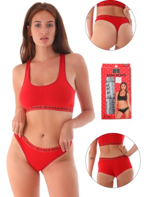 Kadın 3 Lü Büstiyer Boxer Tanga Takım
