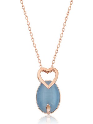 Blackcraft 925 Ayar ​gümüş Mavi Kedi Gözü Taşlı Kalp Kolye (BC-0E6700)