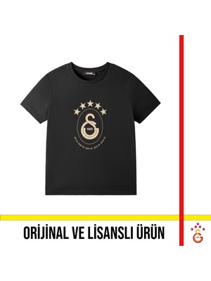 Galatasaray Lisanslı 2025 Şampiyonluk Logolu Özel Siyah Çocuk T-Shirt