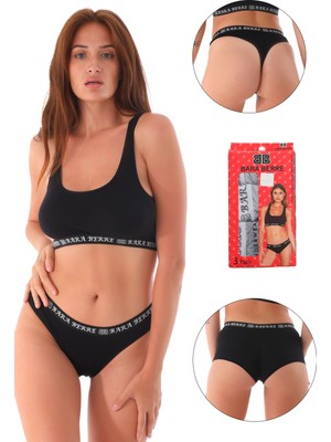 Kadın 3 Lü Büstiyer Boxer Tanga Takım