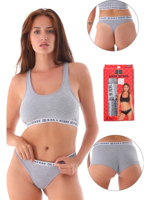 Kadın 3 Lü Büstiyer Boxer Tanga Takım