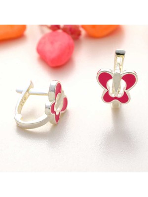 Blackcraft Gümüş Pembe Kelebek Çocuk Küpesi (BC-C027AD)