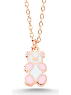 Blackcraft 925 Ayar Gümüş Rose Renkli Ayıcık Kadın Kolye (BC-D3FB48)