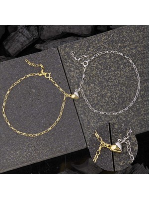 Blackcraft 925 Ayar Gümüş Rodyum Gold Çift Kalpli Aşk Bileklik (Bc-3cabaf)