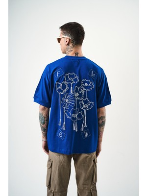 Erkek Flow Nakışlı Oversize T-Shirt Saks