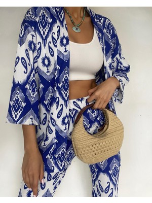 Sones Kozmetik  Kadın Likralı Bürümcük Kumaş Yazlık 2li Alt-Üst Takım Saks Mavi