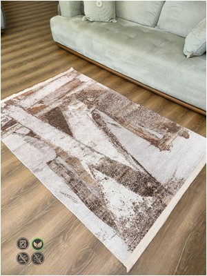 MARS16 Fırça Desenli Yıkanabilir Kaymaz Pamuk Tabanlı Salon Halısı, Koridor ve Mutfak Halısı