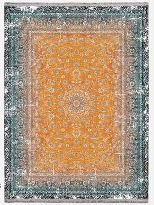 Mars 2186 Hardal Ton Temalı Geleneksel Motifli Etnik Desenli Vintage Yıkanabilen Dekoratif Halı