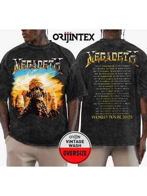 Megadeth Concert World Tour 2025 Ön Arka Baskılı Yıkamalı Oversize Vintage Tshirt