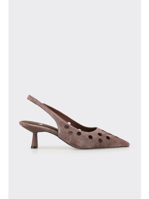 Vizon Deri Kadın Topuklu Ayakkabı